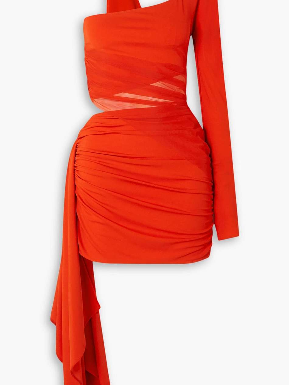 asymmetric stretch-jersey and tulle mini dress