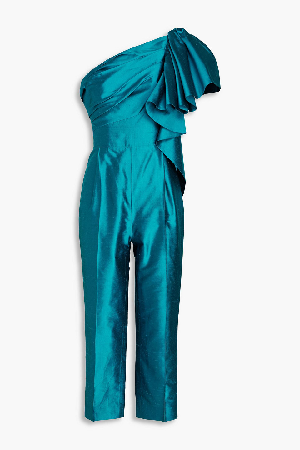 Rasario - One-shoulder ruffled silk dupioni jumpsuit - Blue - FR 36