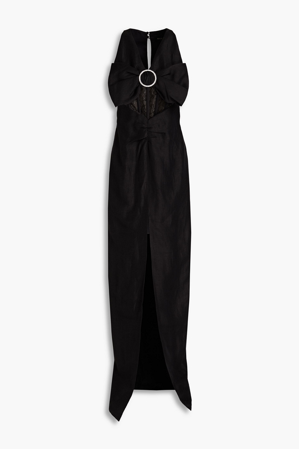 Rasario - Bow-embellished linen-blend gown - Black