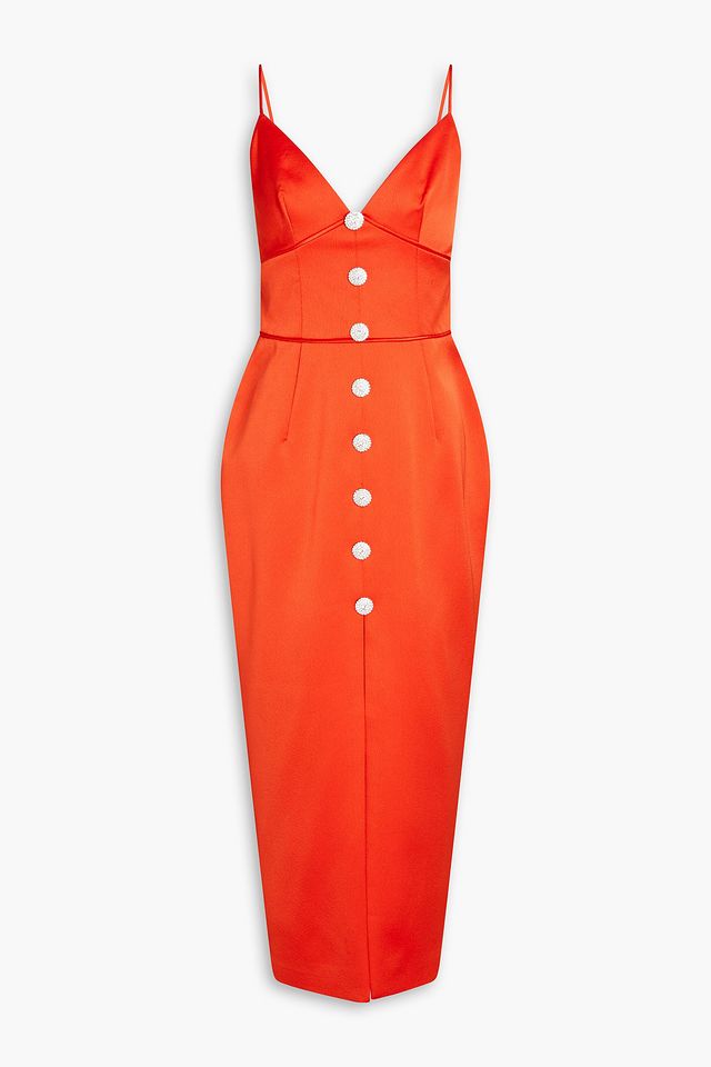 Crystal-embellished satin-crepe midi dress