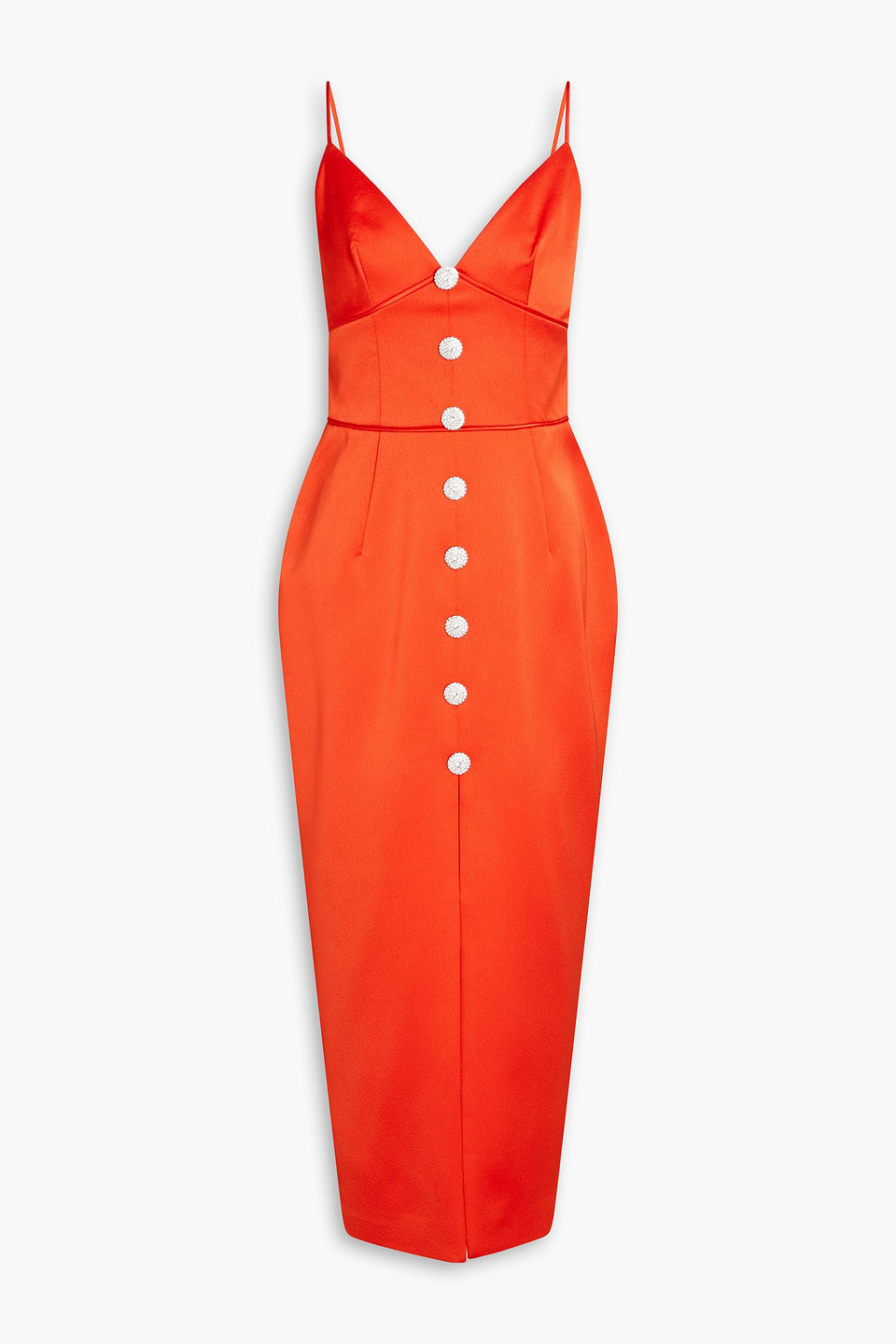Rasario - Crystal-embellished satin-crepe midi dress - Orange