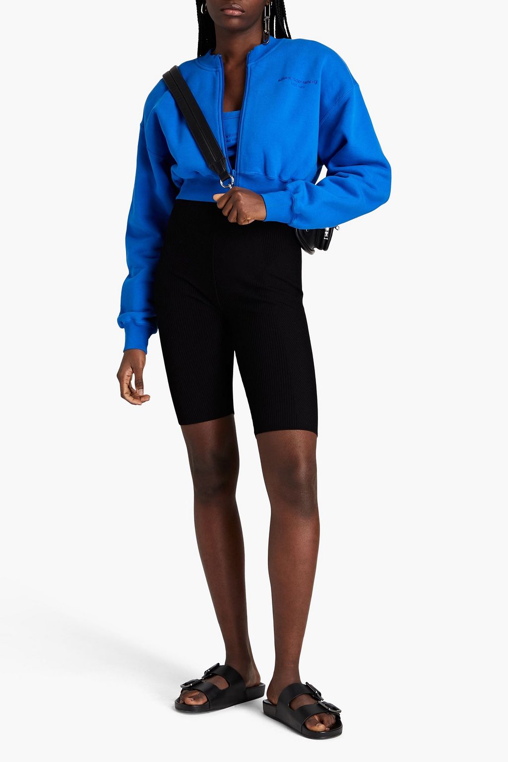 Cropped embroidered cotton-fleece track jacket