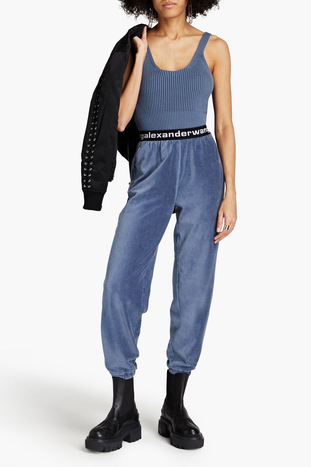 ALEXANDERWANG.T 리브 코튼 혼방 크롭 탱크탑