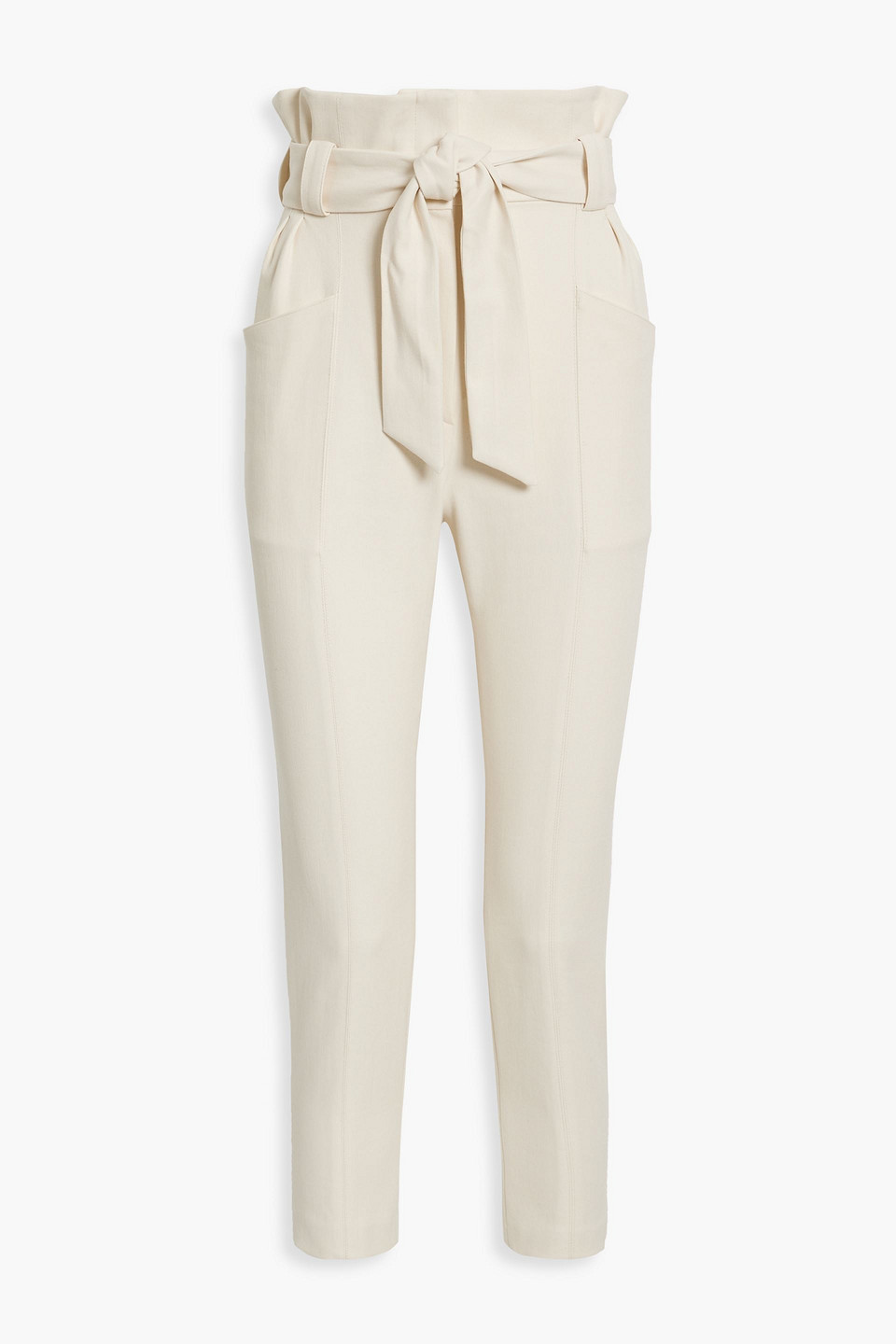 Iro Akin Cropped Belted Cotton-twill Tapered Pants In Ecru