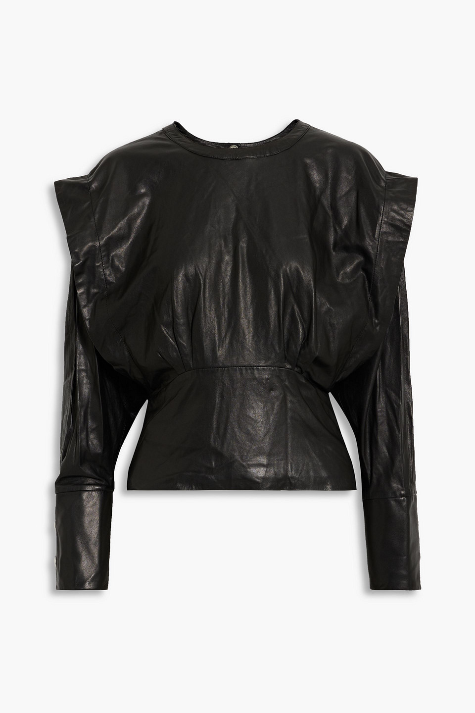 Shop Iro Nagoya Ruffled Leather Top In Black