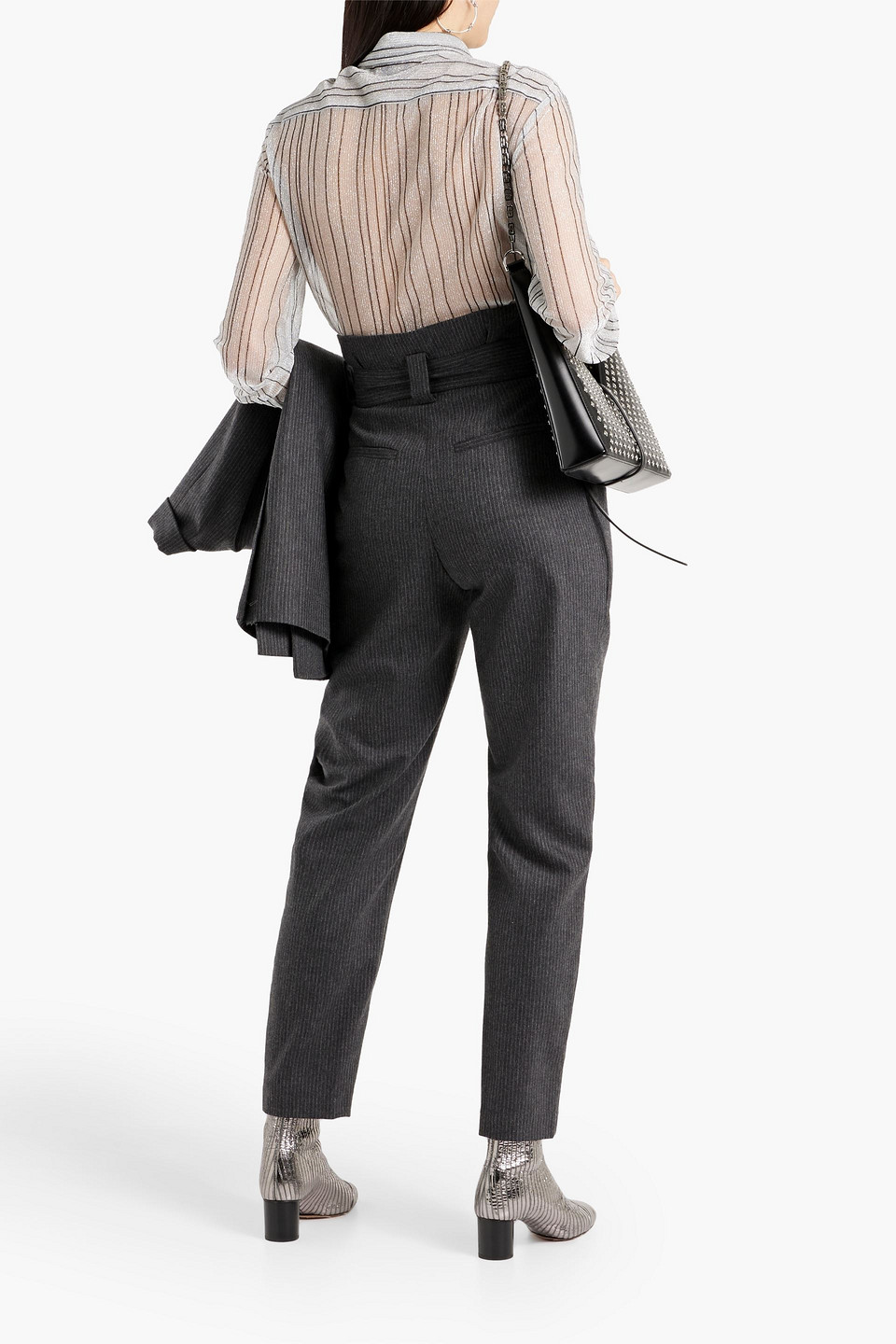 Shop Iro Lanpin Pinstriped Wool-blend Tapered Pants In Charcoal