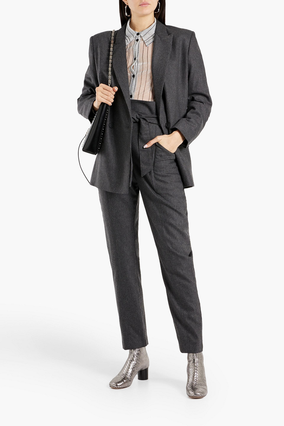 Shop Iro Lanpin Pinstriped Wool-blend Tapered Pants In Charcoal