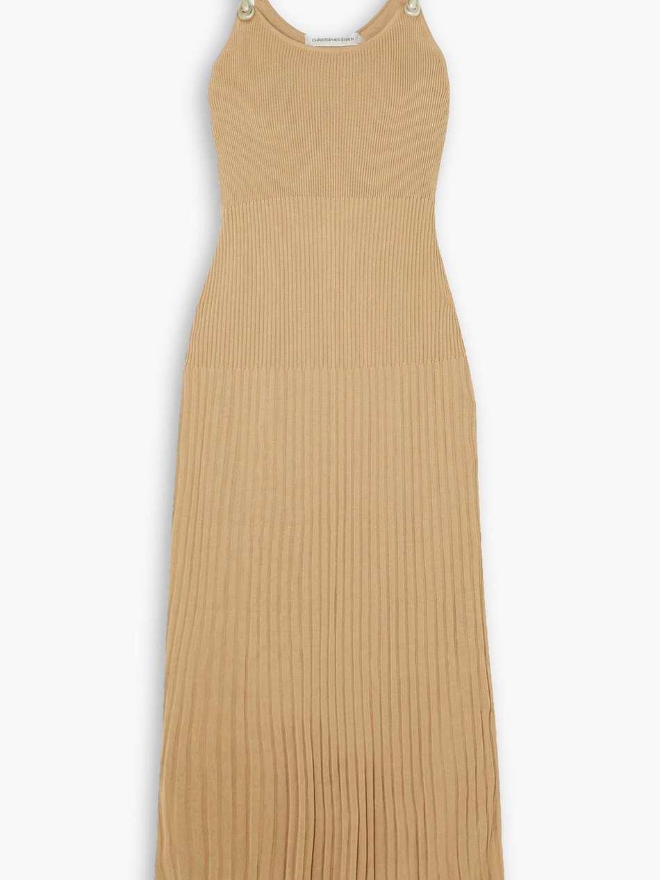 embellished ribbed-knit maxi dress