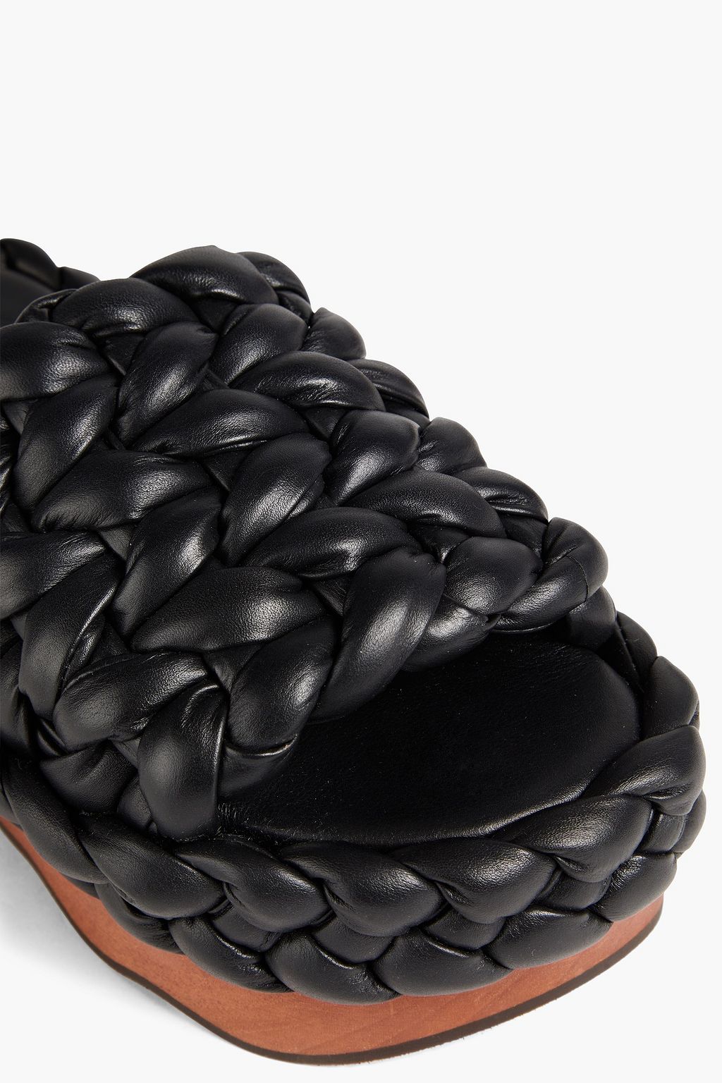 CHLOÉ Wavy braided leather platform slides