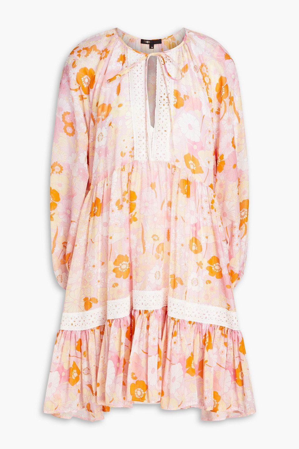 Maje Rolella Gathered Floral-print Cotton And Silk-blend Mousseline Mini Dress In Baby Pink