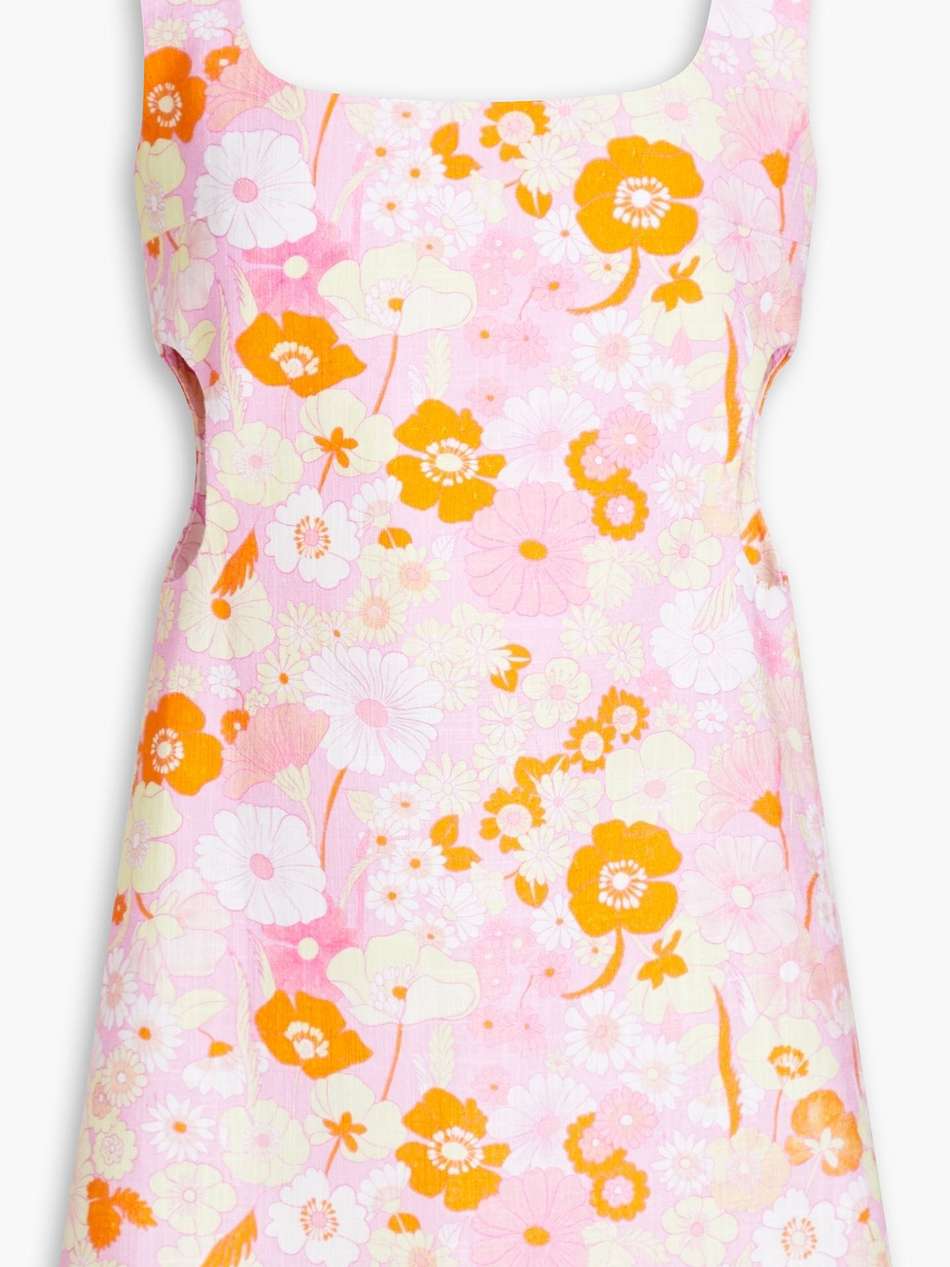 cutout floral-print cotton mini dress