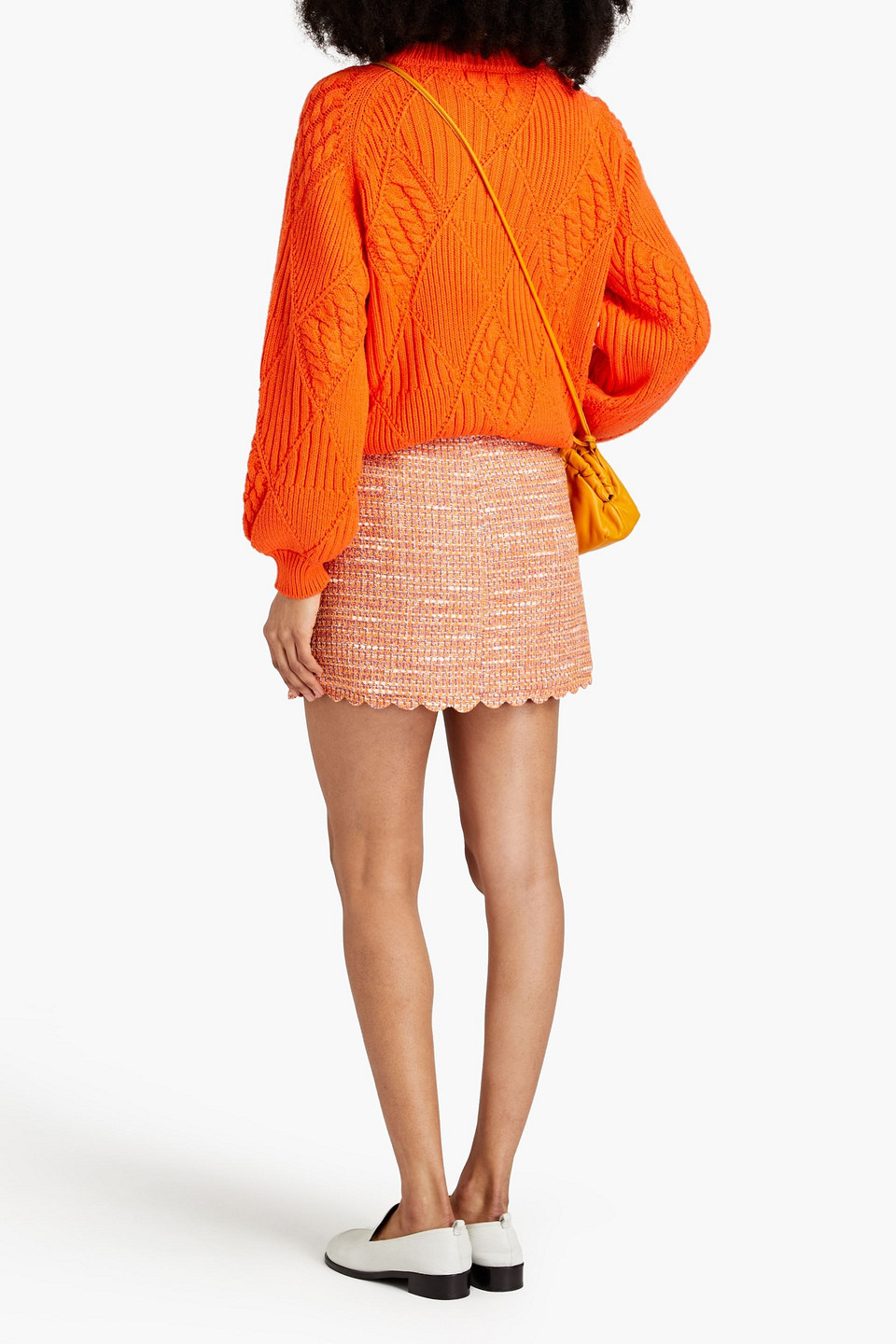 Shop Maje Cotton-blend Bouclé-tweed Mini Skirt In Orange