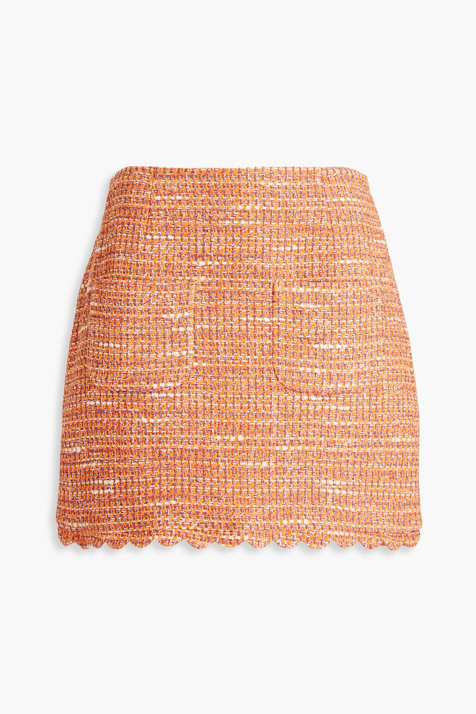 Shop Maje Cotton-blend Bouclé-tweed Mini Skirt In Orange