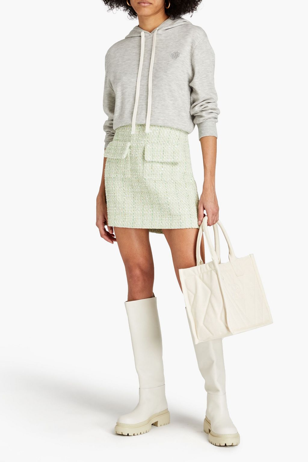 MAJE Jinova metallic bouclé-tweed mini skirt