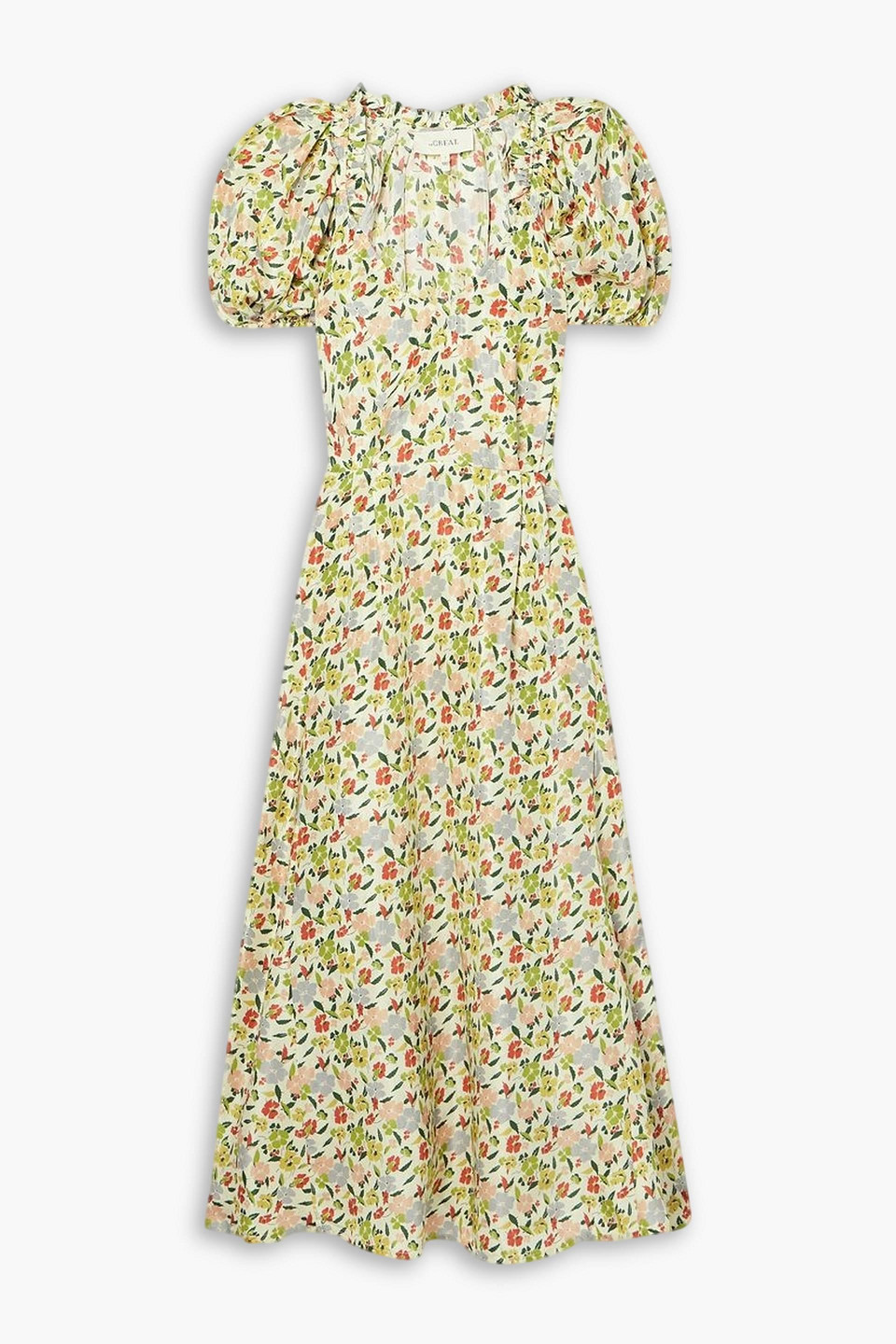 The Great The Hyacinth Floral-print Silk-satin Midi Dress In Multi