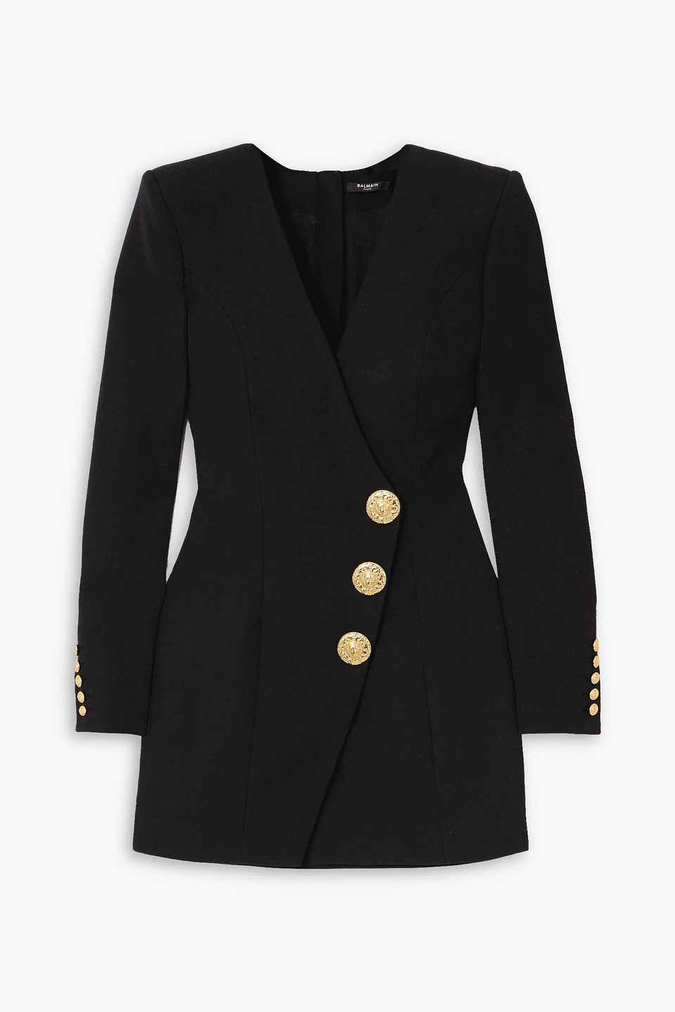 Balmain Button-embellished Wool Mini Dress In Schwarz