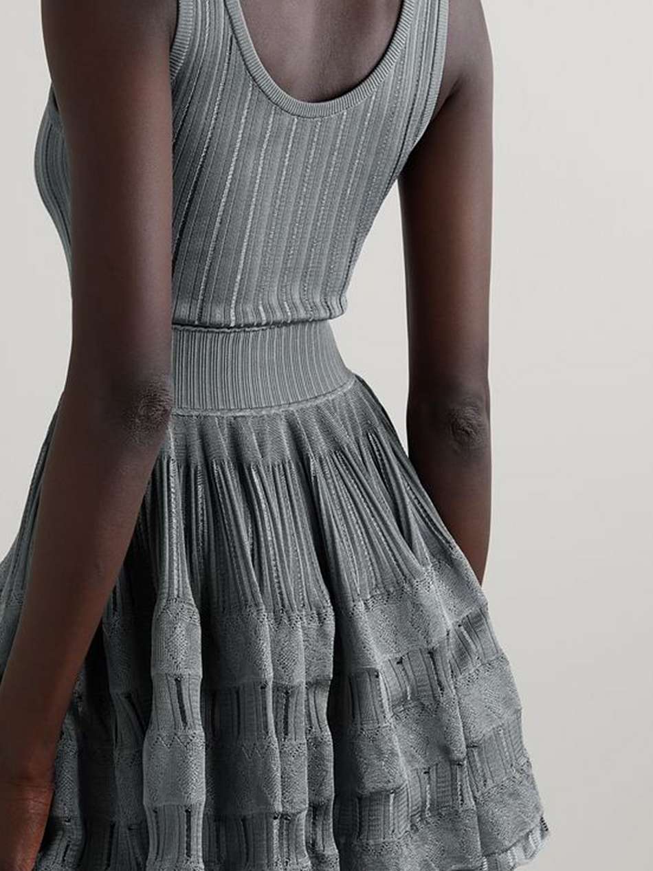 archetypes ribbed pointelle-knit mini dress