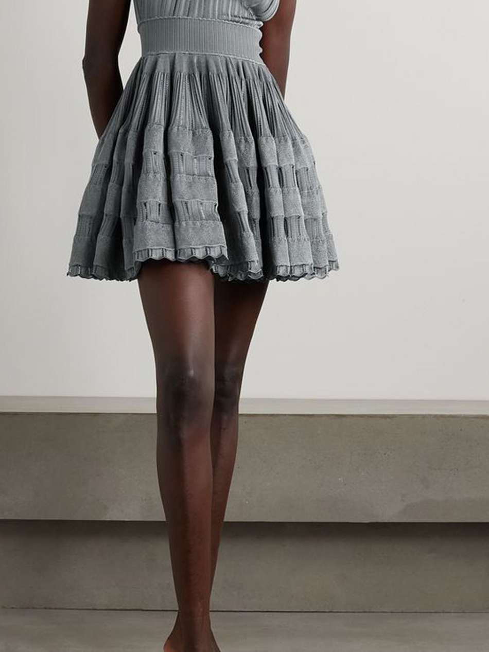 archetypes ribbed pointelle-knit mini dress