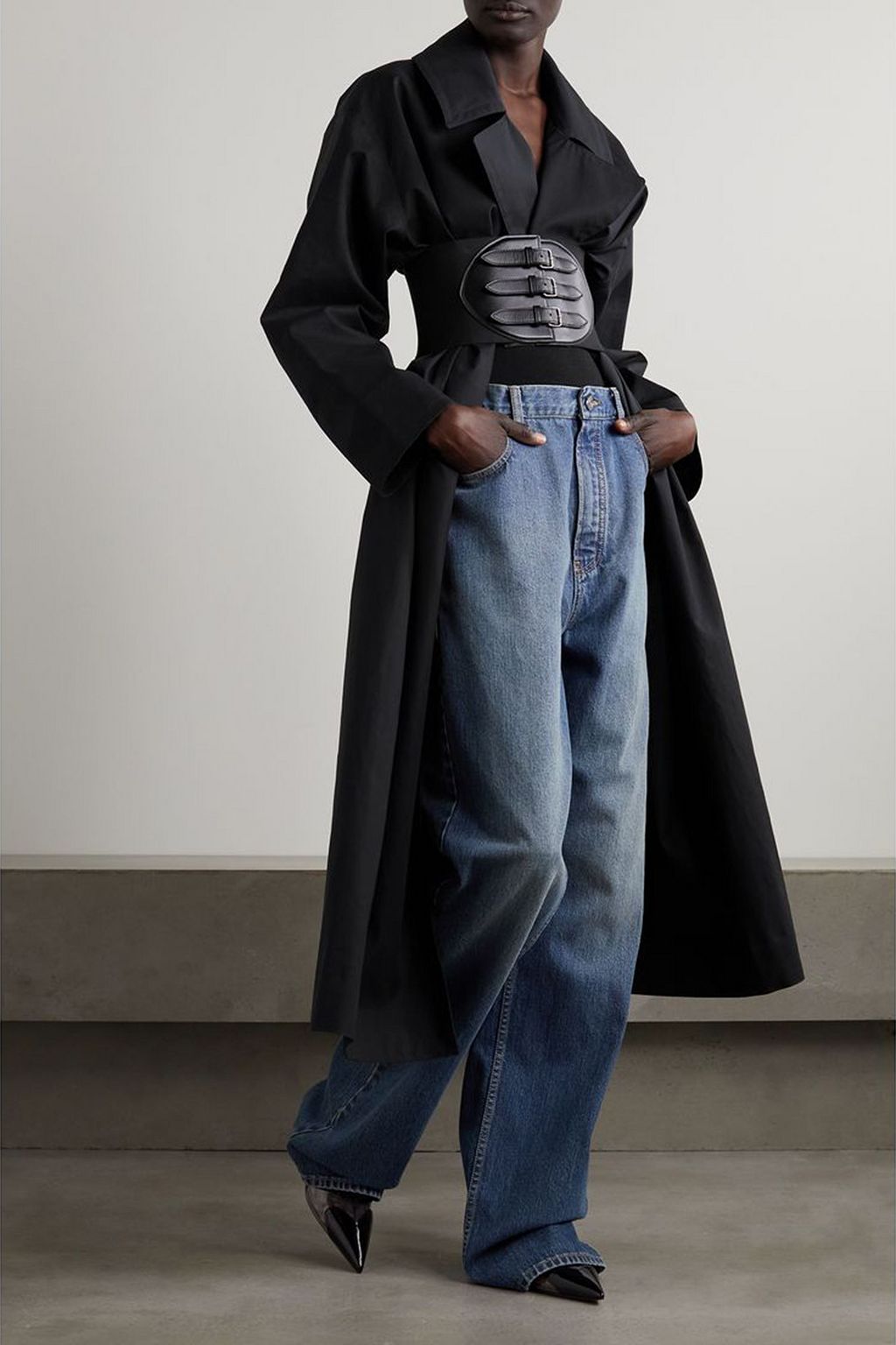 ALAÏA Archetypes belted leather-trimmed cotton-blend poplin trench coat
