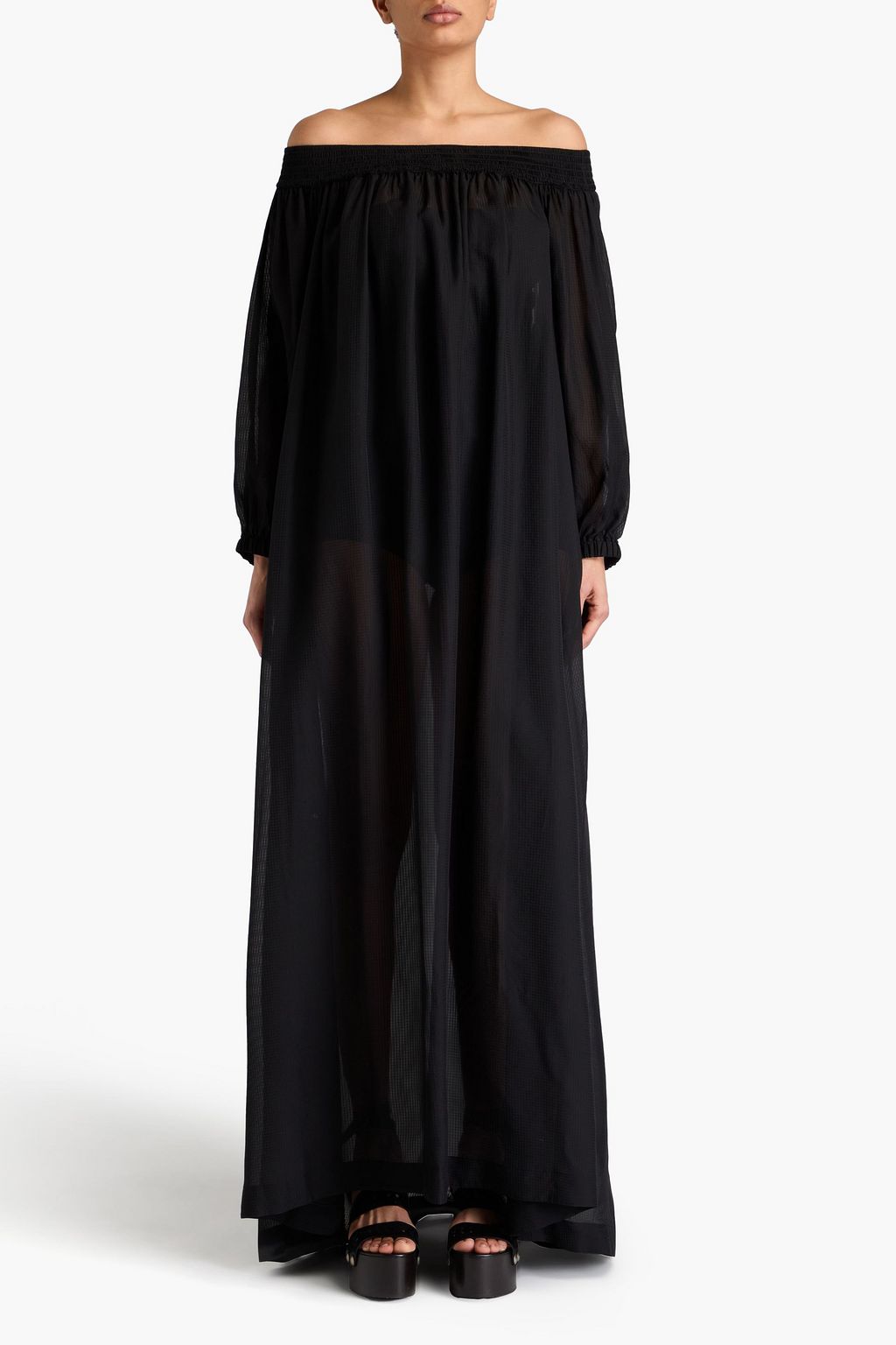 ALAÏA ジャカード オフショルダーマキシワンピース チェック柄