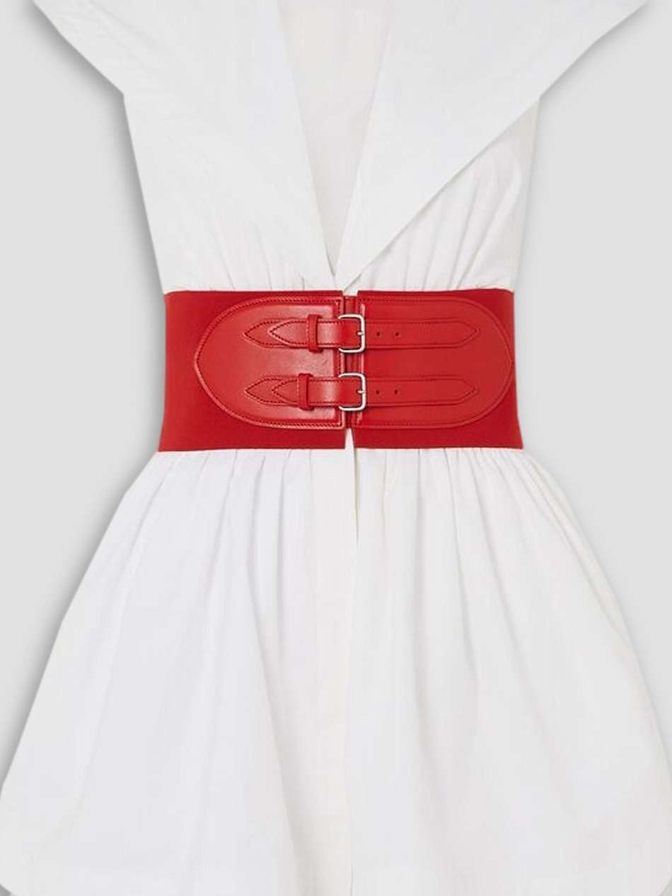 archetypes cape-effect leather-trimmed cotton-poplin mini dress