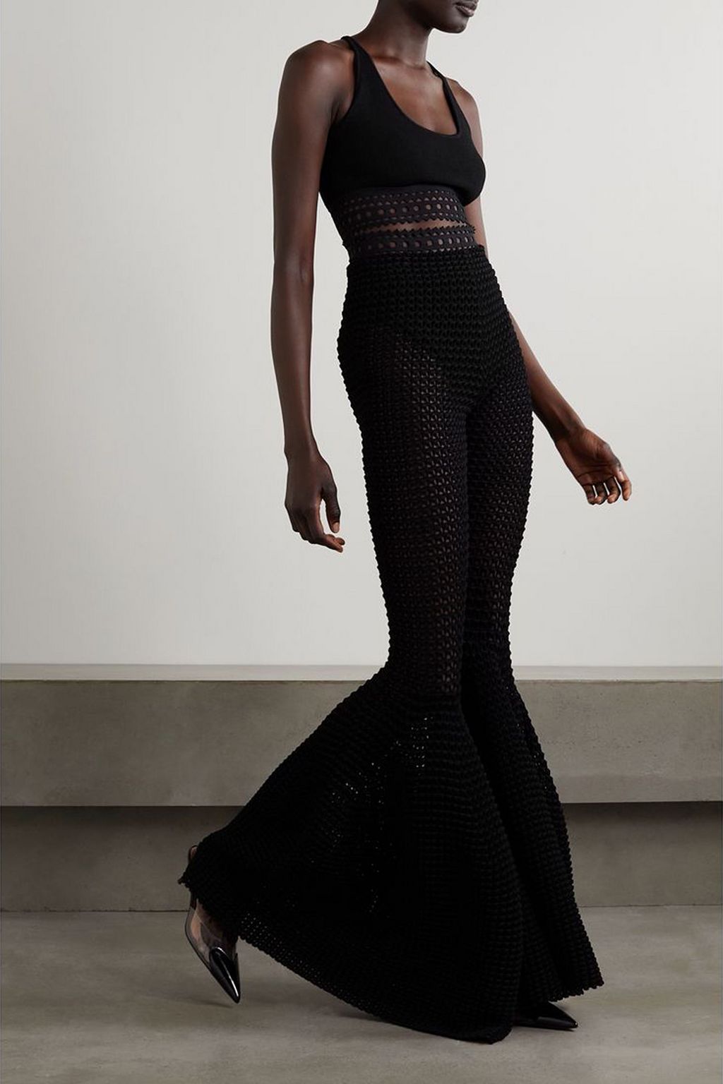 ALAÏA Archetypes cropped laser-cut stretch-knit top