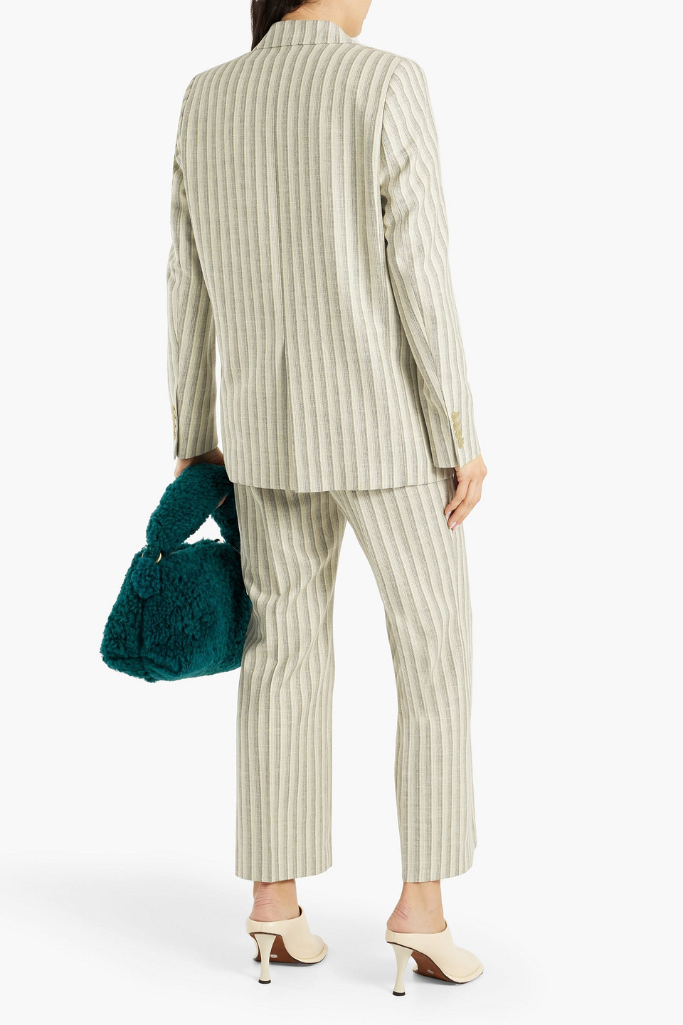 Shop Acne Studios Double-breasted Striped Wool And Cotton-blend Tweed Blazer In Ivory