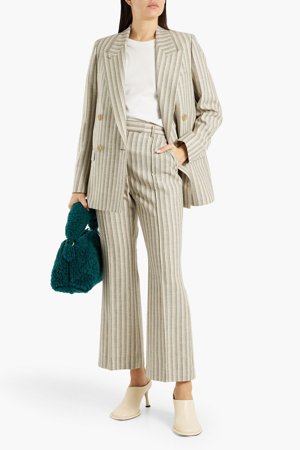 Shop Acne Studios Double-breasted Striped Wool And Cotton-blend Tweed Blazer In Ivory