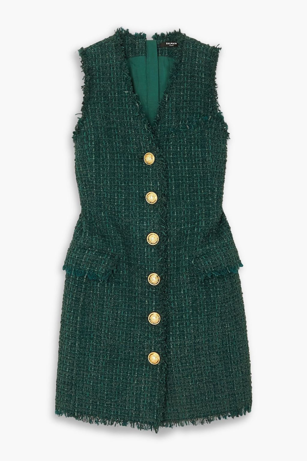 Button embellished tweed mini dress forest green FR 38