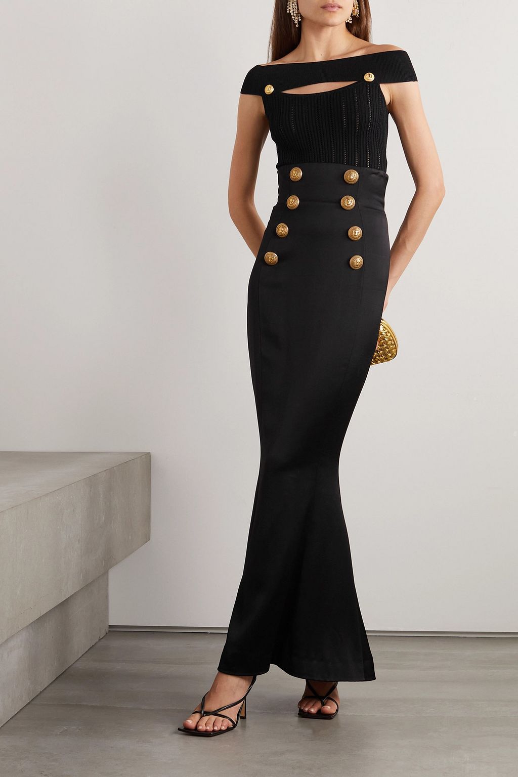 BALMAIN Button-embellished wool maxi skirt