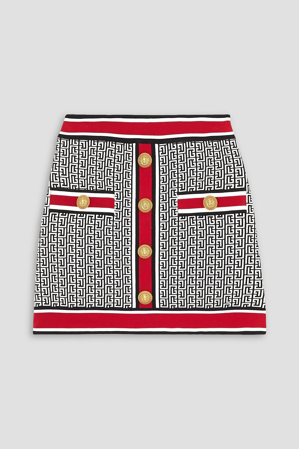 Balmain Multicolor Buttoned Monogram Knit Mini Skirt In White