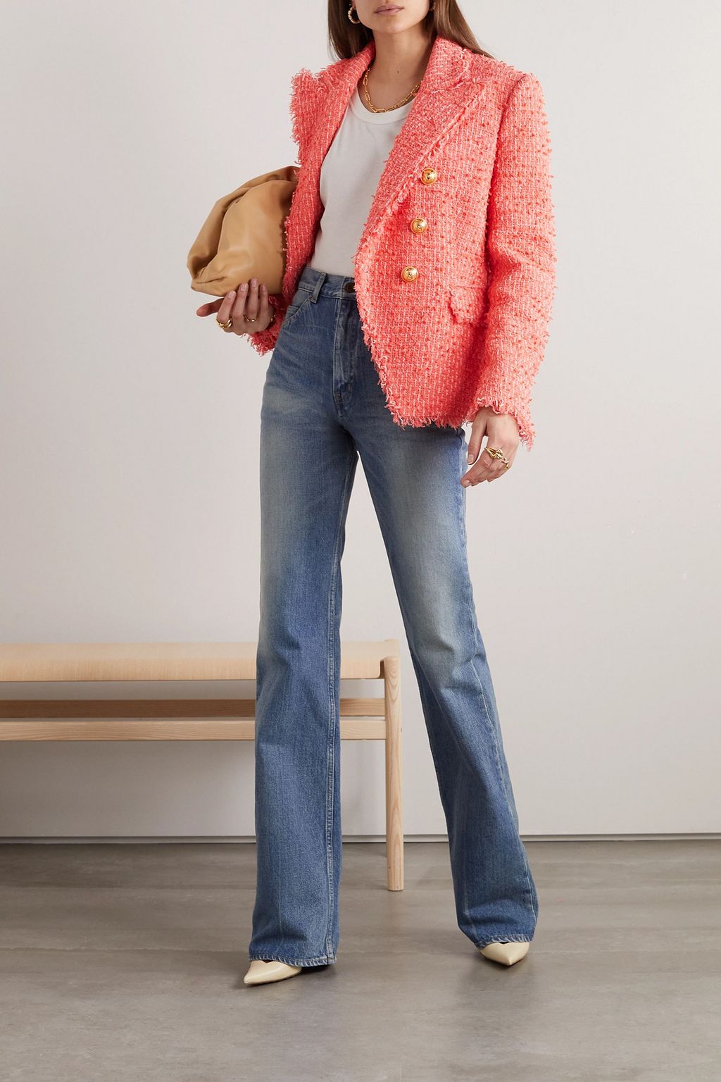 BALMAIN Button-embellished double-breasted bouclé blazer