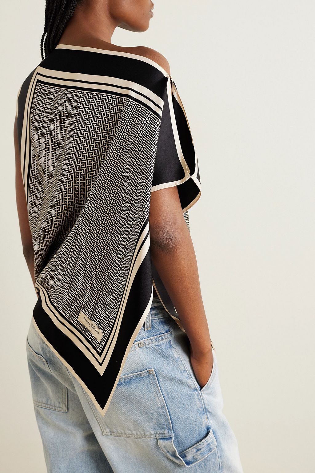 BALMAIN Asymmetric printed silk-twill top