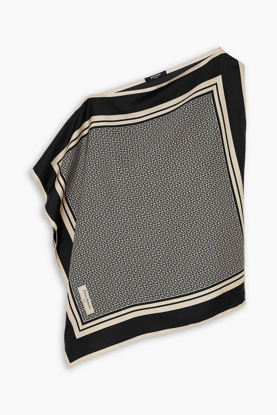 Balmain Multicolor Asymmetric Scarf Top With All-over Monogram Print In Silk Woman In Schwarz