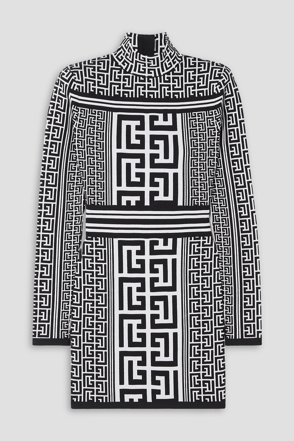 Balmain Jacquard-knit Wool-blend Mini Dress In White