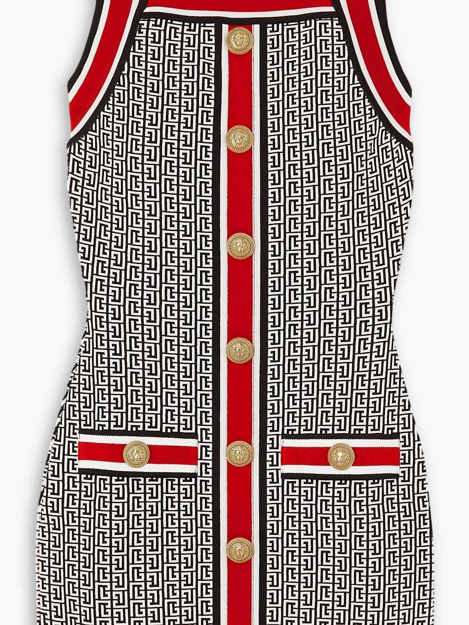 button-embellished jacquard-knit mini dress