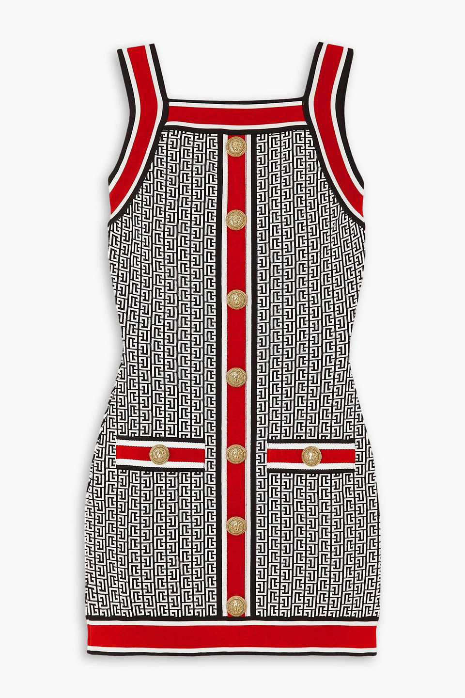 balmain - button-embellished jacquard-knit mini dress - black - fr 38