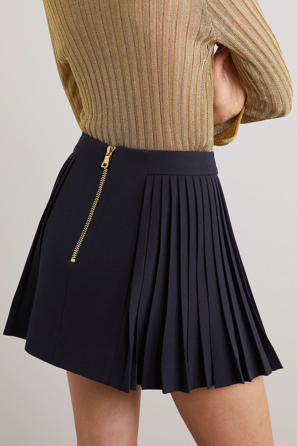 BALMAIN Button-embellished pleated wool mini skirt