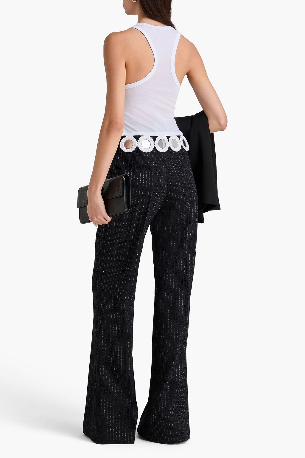 BALMAIN Metallic pinstriped wool-blend twill flared pants