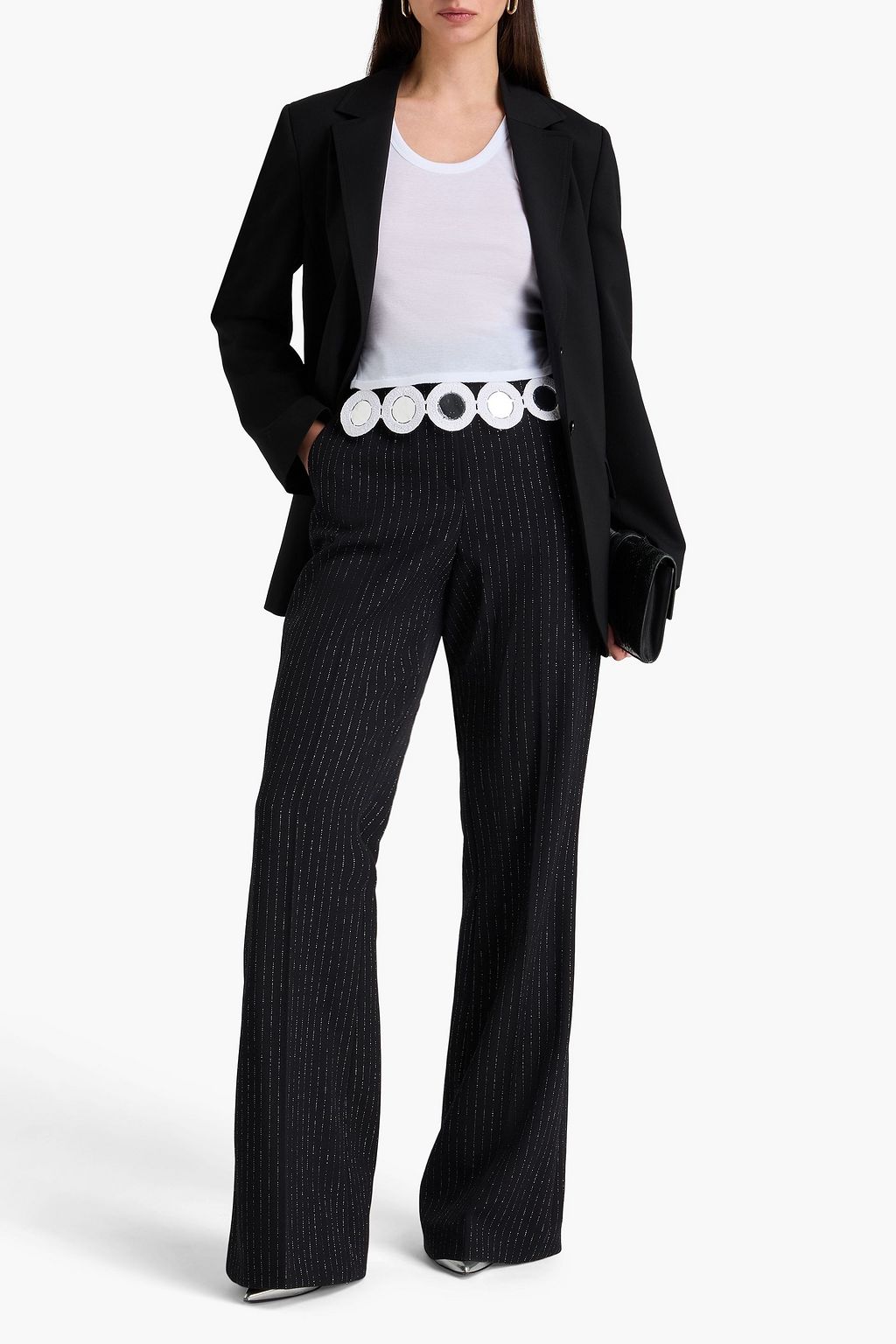 BALMAIN Metallic pinstriped wool-blend twill flared pants