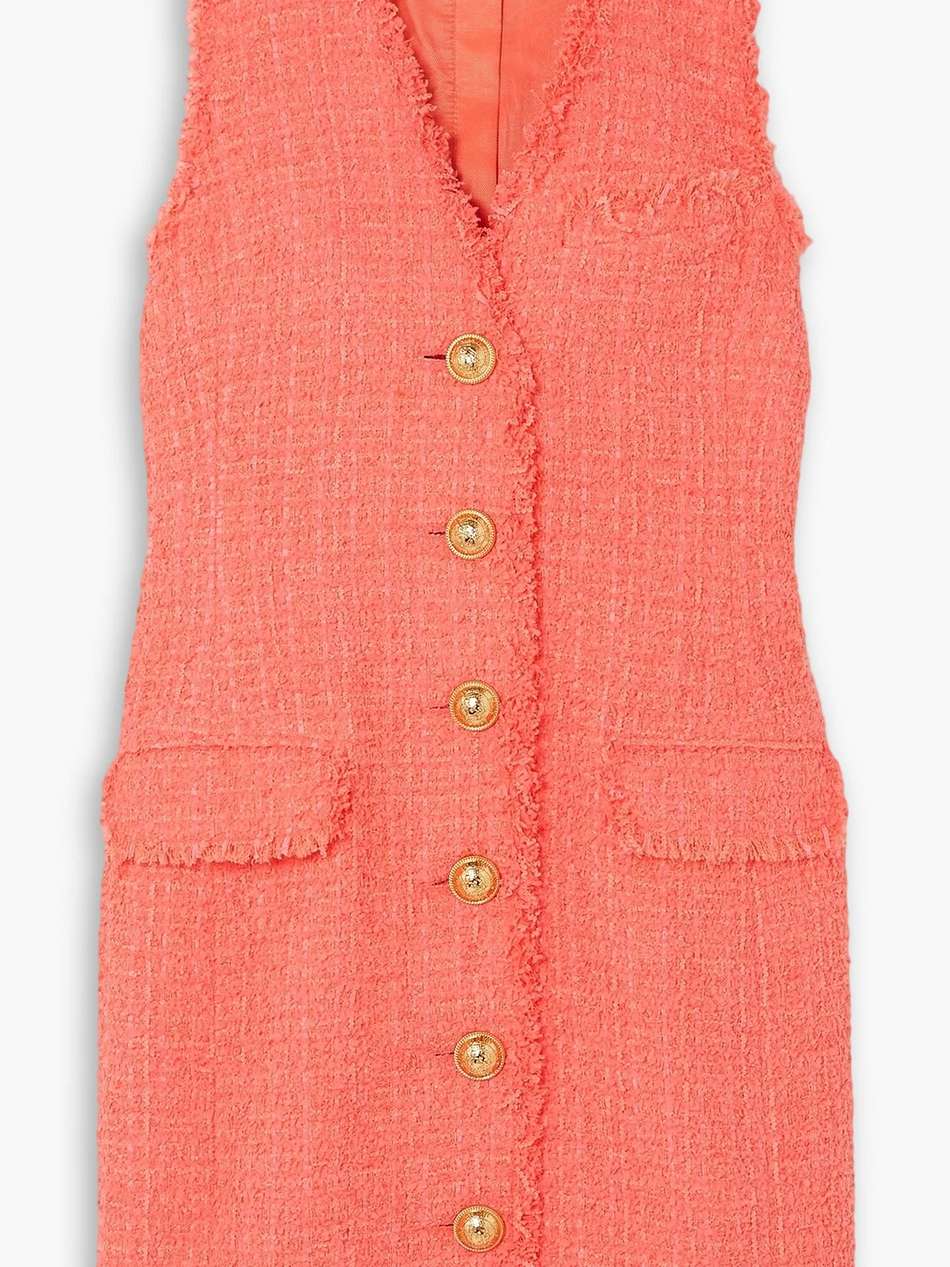 button-embellished tweed mini dress
