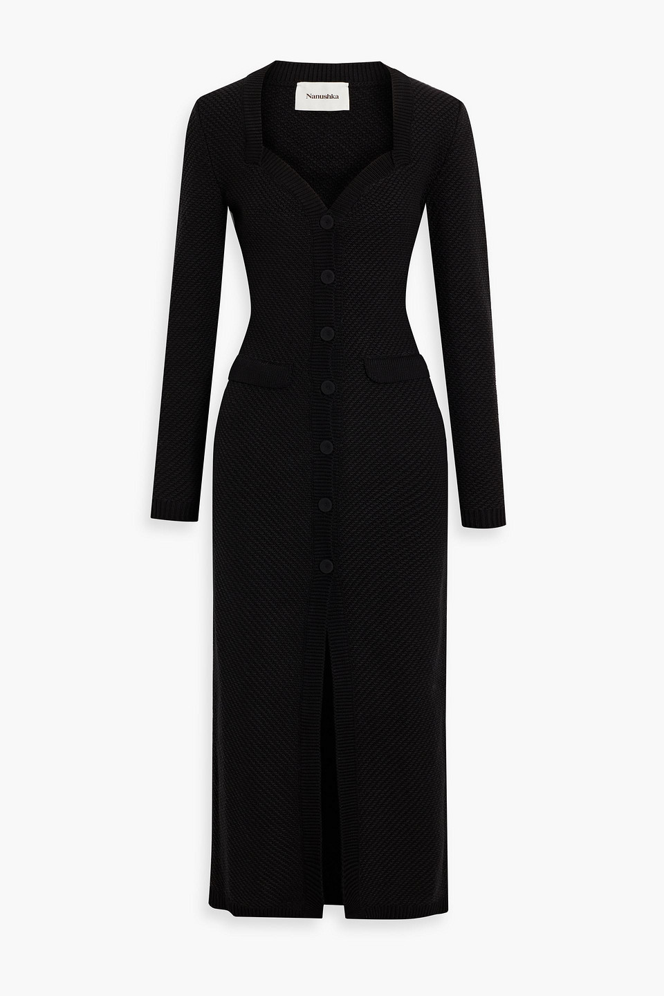 Nanushka Dana Knitted Cotton Midi Dress In Black | ModeSens