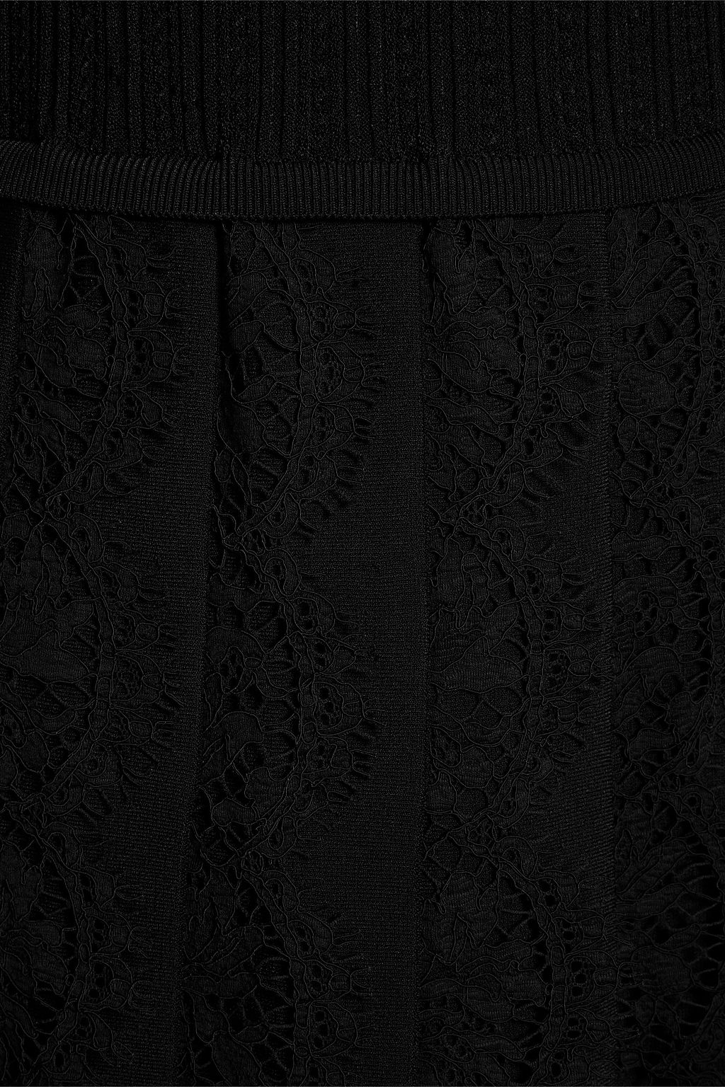 VALENTINO GARAVANI Lace-paneled pleated knitted mini dress