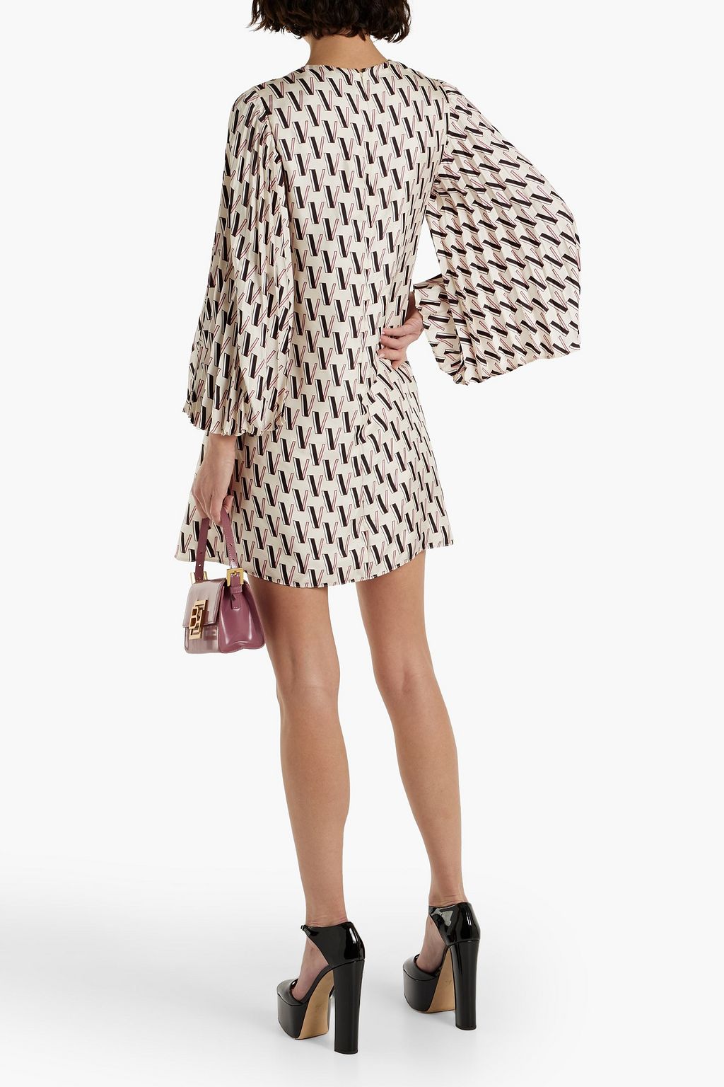 VALENTINO GARAVANI Pleated printed silk-twill mini dress
