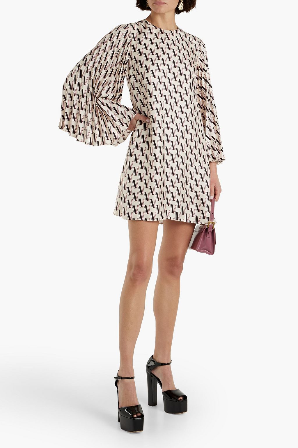 VALENTINO GARAVANI Pleated printed silk-twill mini dress
