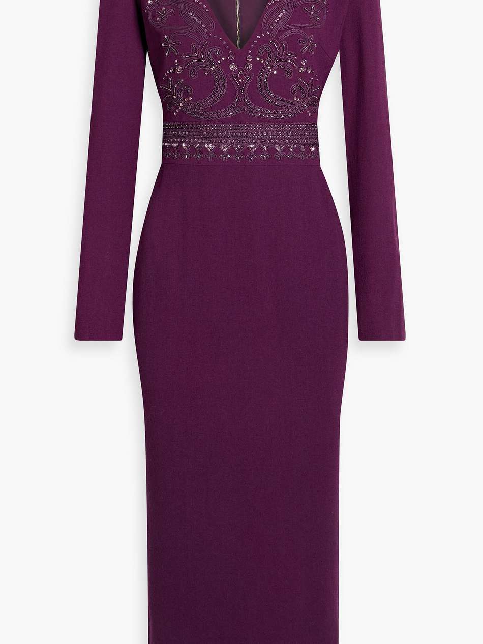 embellished wool-crepe midi dress