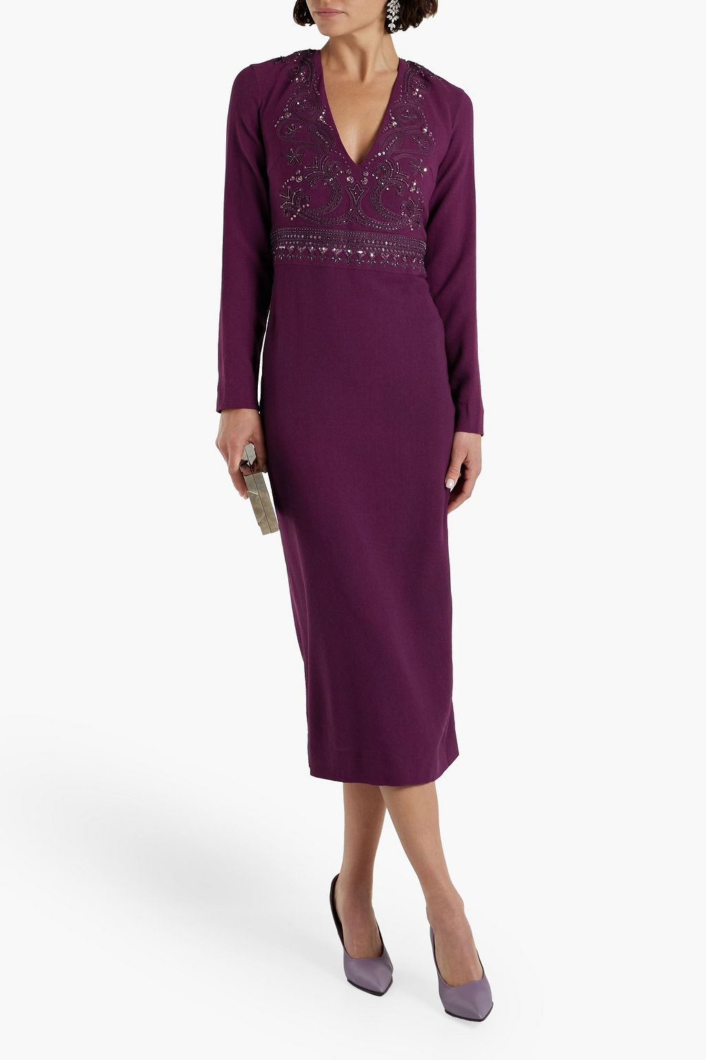ZUHAIR MURAD Embellished wool-crepe midi dress