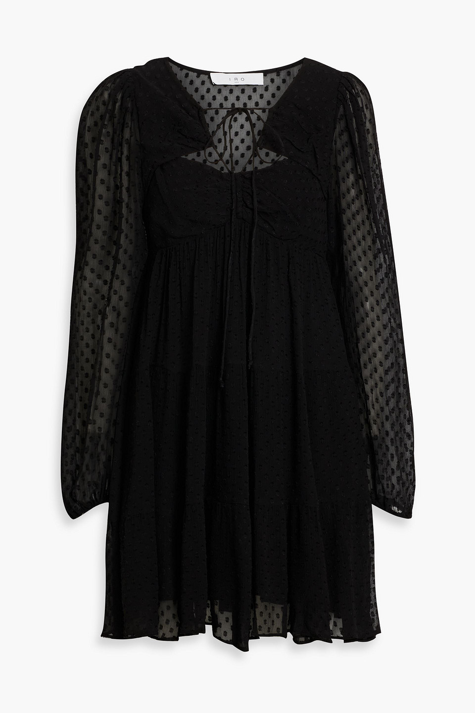Iro Dixon Ruched Flocked Georgette Mini Dress In Black