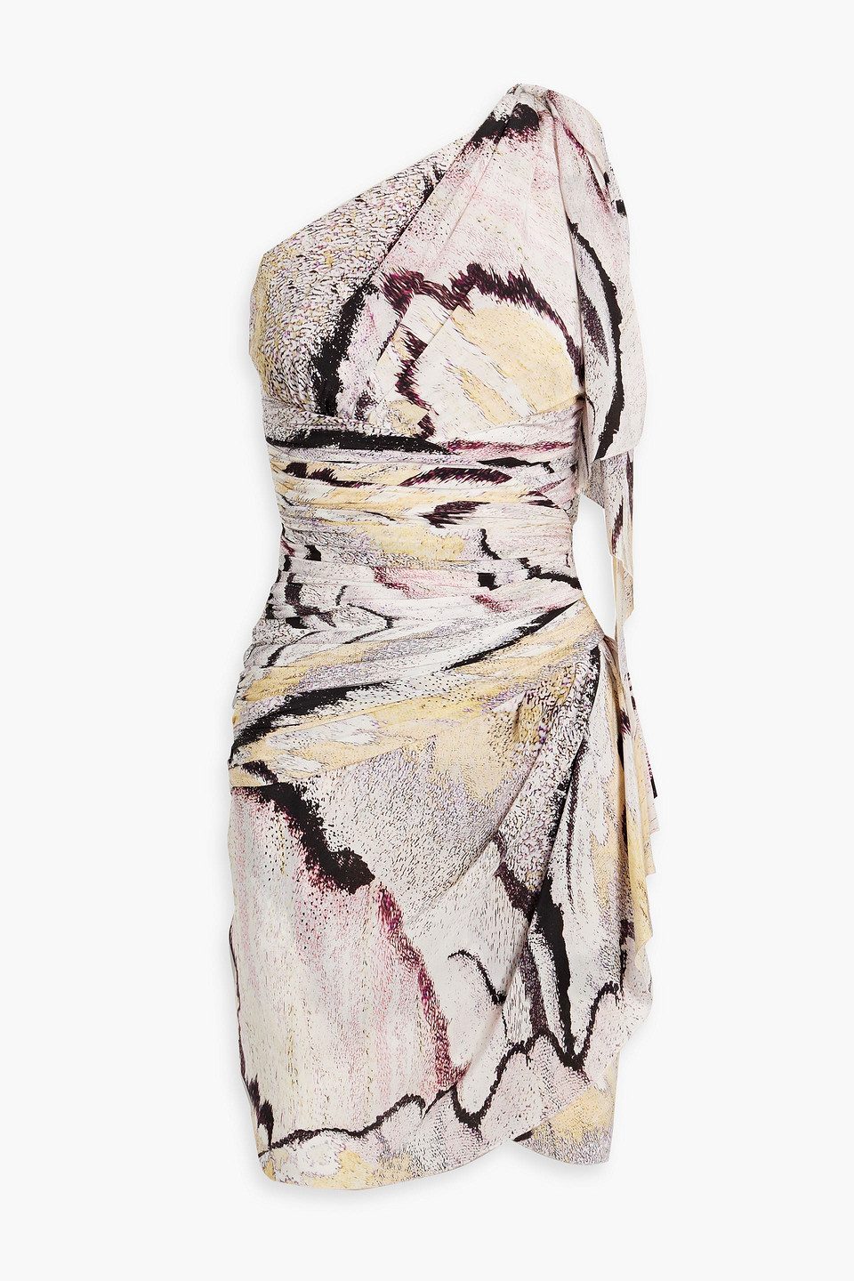 Zuhair Murad One-shoulder Printed Silk-crepe Mini Dress In Pastel Pink