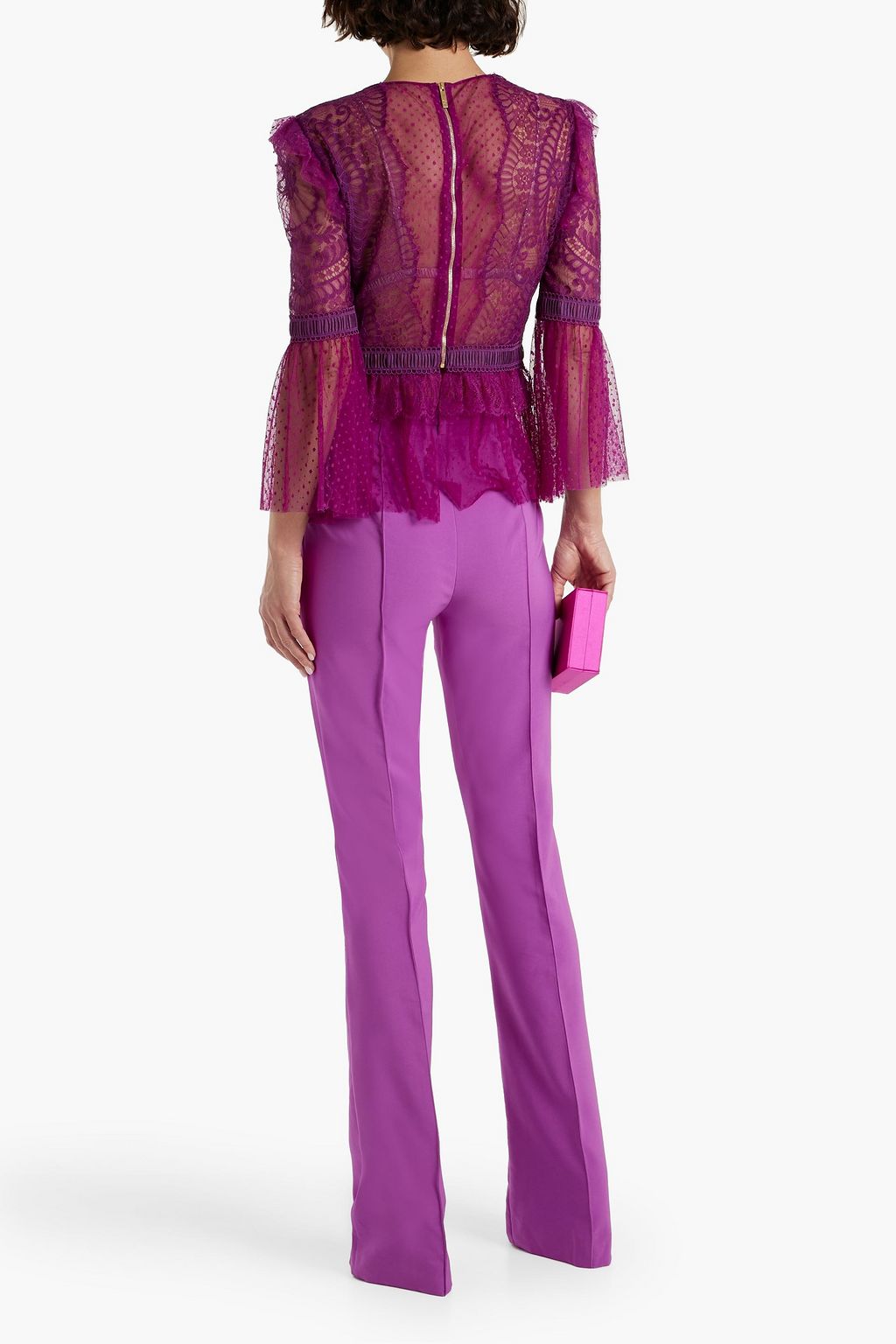 Ruffled corded lace and point d'esprit blouse - Thumbnail 3